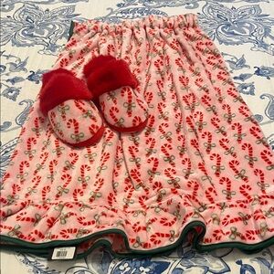 Festive Candy Cane Bath Wrap  with Slippers